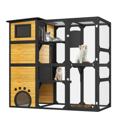 GO Large Cat Catio 4 Tiers Cat Enclosure For Outdoor, Cat House Weatherproof Attached To Window For Multiple Cats With Platforms And Resting Rooms, Brown - DropOnline.co