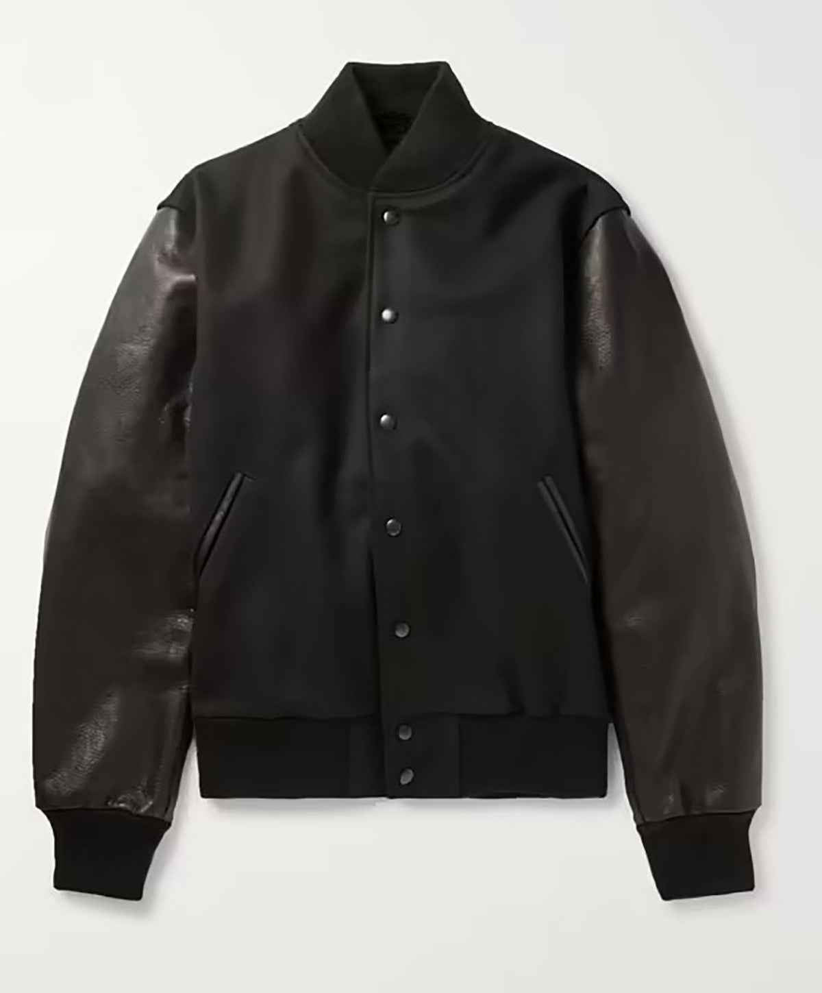 Men's PU Leather Sleeve Spliced Flight Jacket