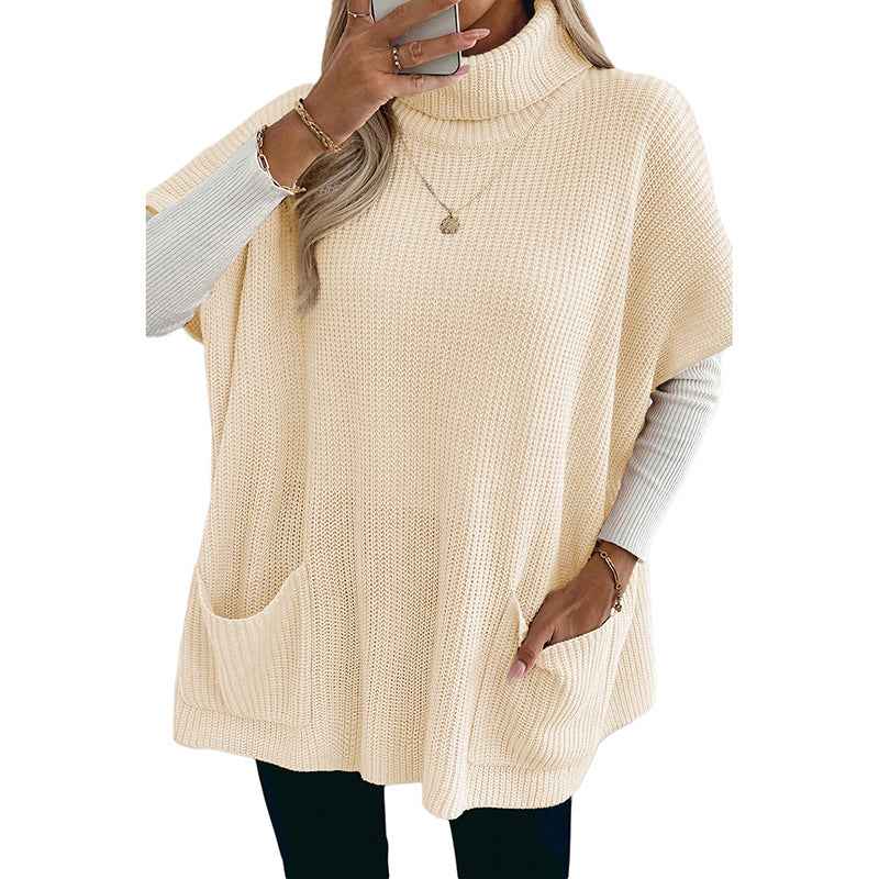 Solid Color Women's Long Sleeveless High-neck Sweater
