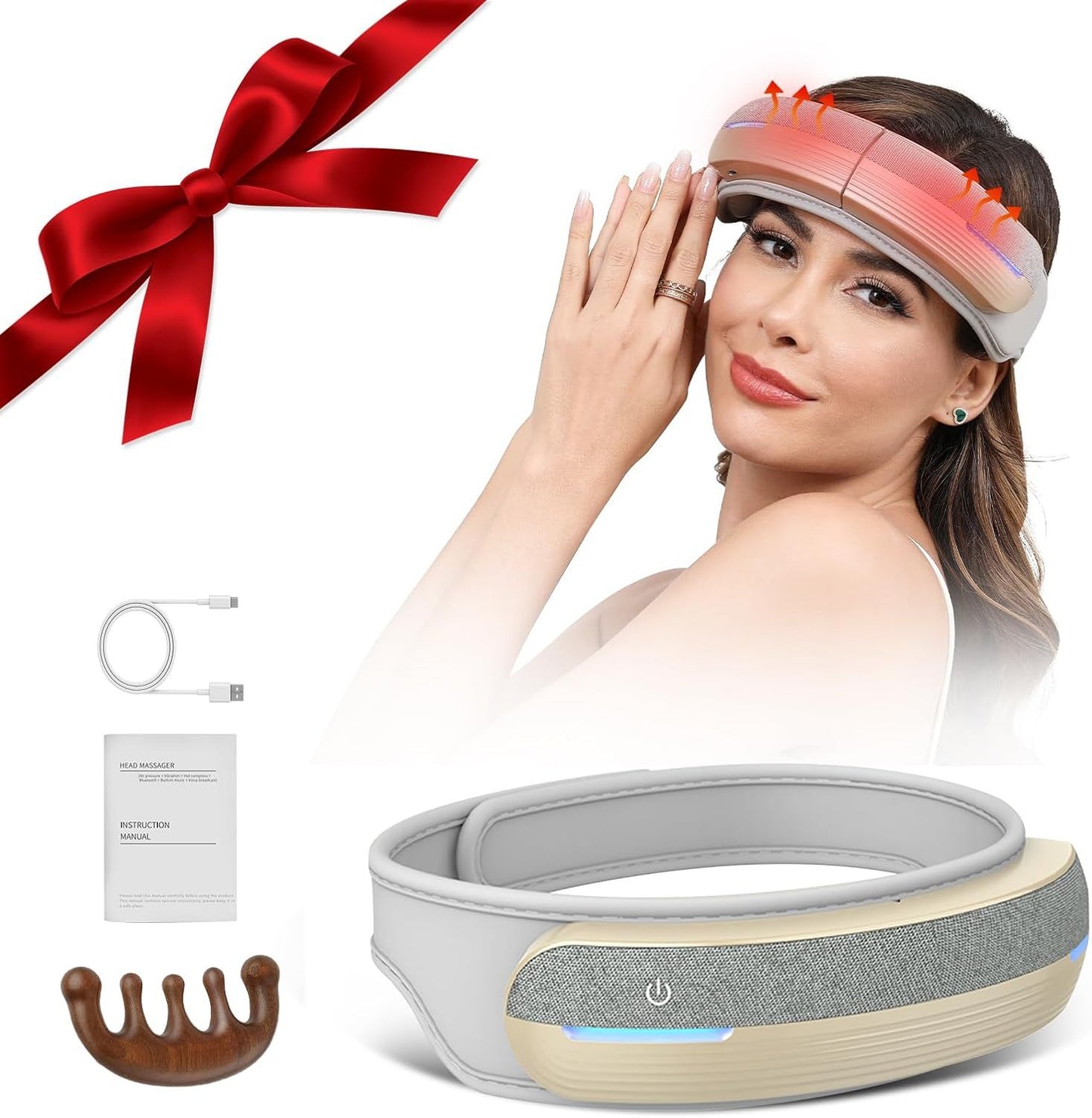 Foldable Heated Head Massager With Air Compression, Music & USB Charging, Portable & Relaxing