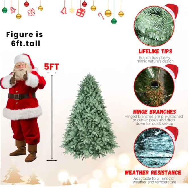 5ft Artificial Blue Green Tint Christmas Tree - Hinged PVC Fireproof Holiday Tree - DropOnline.co
