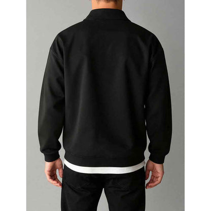 American Retro Solid Color Lapel Sweatshirt Men's Loose Trendy