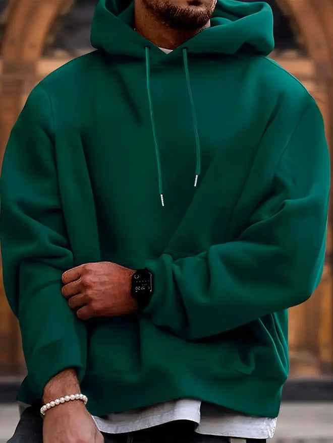 Men's Solid Color Hooded Jumper - Classic Pullover Sweatshirt