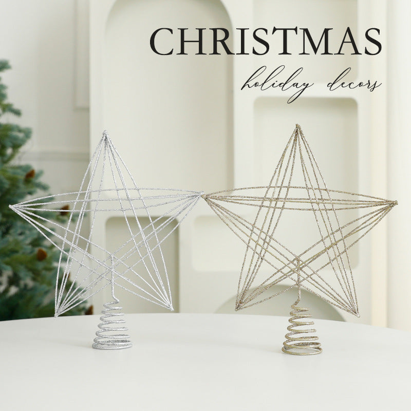 Christmas Metal Star Ornament - Eight Awn Champagne Gold Silver Decoration (25-30cm)