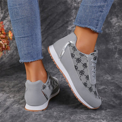Flower Print Lace-up Sneakers Casual Fashion Lightweight Breathable Walking Running Sports Shoes Women Flats - DropOnline.co