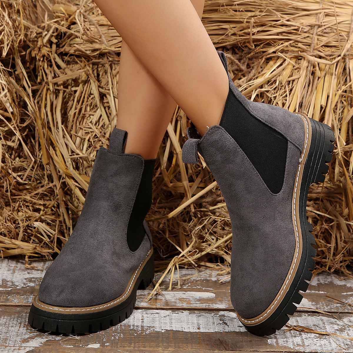 Frosted Mid-ankle Chelsea Bootsstylish, Casual, And Versatile Women's Boots