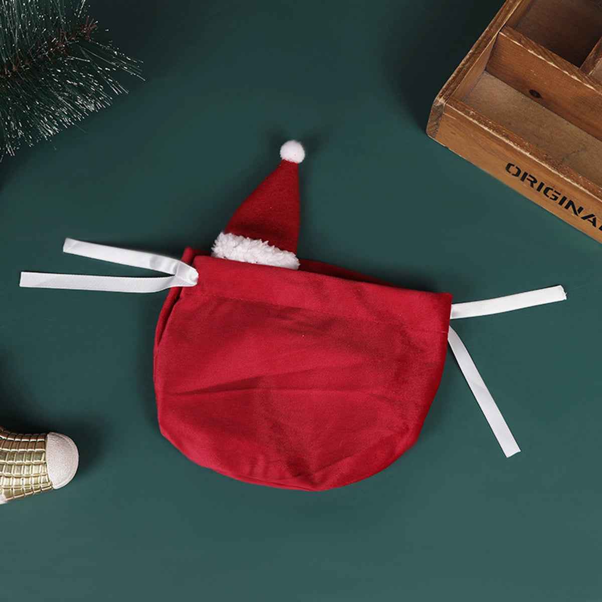 5 Packs Christmas Treat Bags with Drawstring - 3D Xmas Santa Hat Gift Bags - DropOnline.co