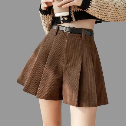 Corduroy Pleated Slim Casual Wide-leg Shorts Women