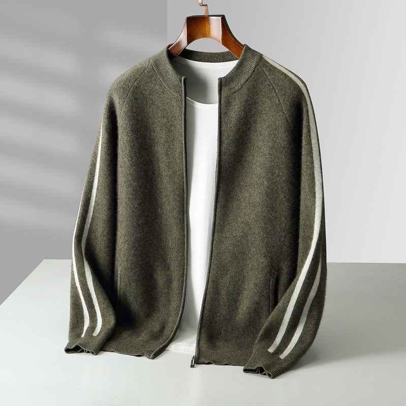 Fashionable All-match Casual Woolen Sweater Four Flat Air Layer Thickened Half Turtleneck Pure Wool Cardigan