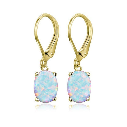 Four-claw Oval Opal Earrings European And American Ornament - DropOnline.co