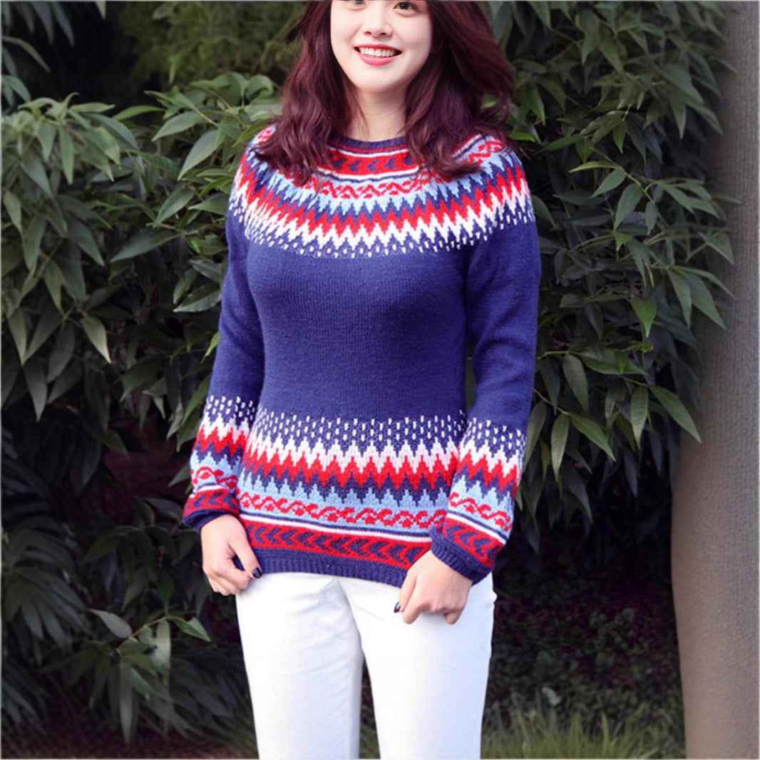 Women's Round-neck Color-block Loose Sweater