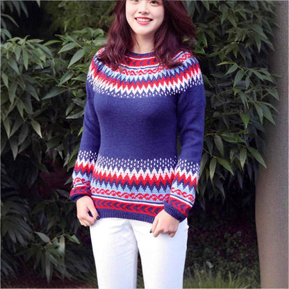 Women's Round-neck Color-block Loose Sweater