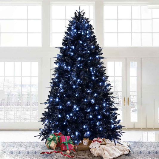 Prelit Black Christmas Tree with White Lights - PE&PVC Halloween & Xmas Tree - DropOnline.co