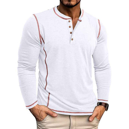 European And American Men's Henley Shirt With Four-button Top