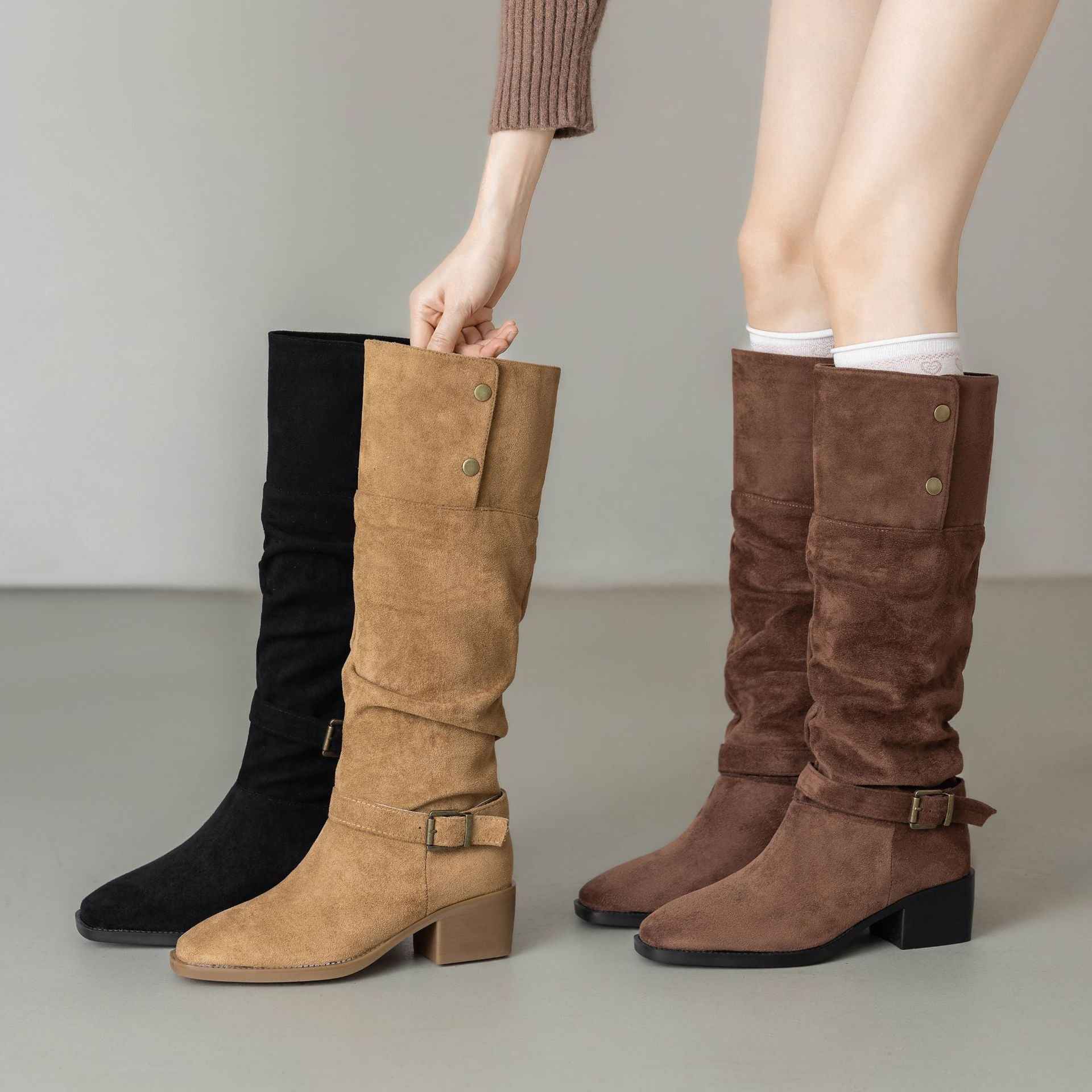 Chunky Heel Wrinkled Stacked Ankle Martin Boots
