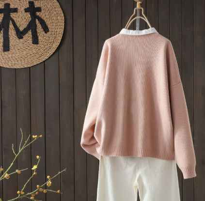 Autumn And Winter Long-sleeved Knitted Sweater With Button Pocket Outerwear