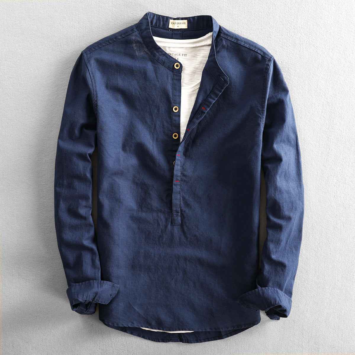 Men's Simple Casual Long Sleeve Linen Shirt - Loose Solid Color