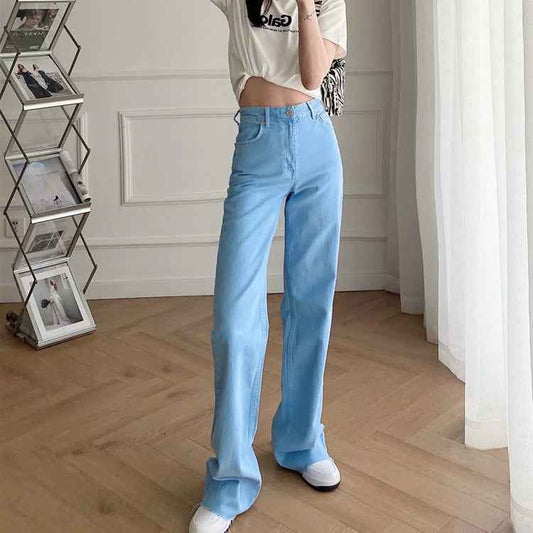 Women's High Waist Colorful Jeans Loose Slimming Wide Leg Pants