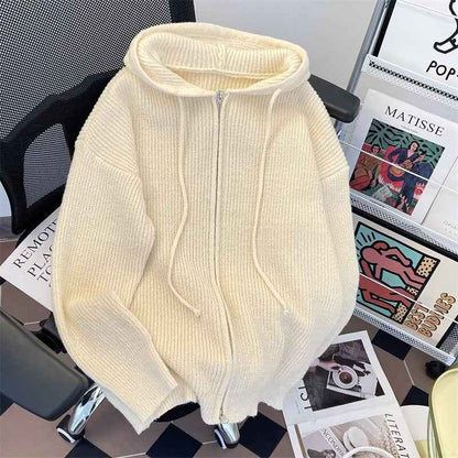 American Retro Simple Solid Color Hooded Sweater Women's Loose