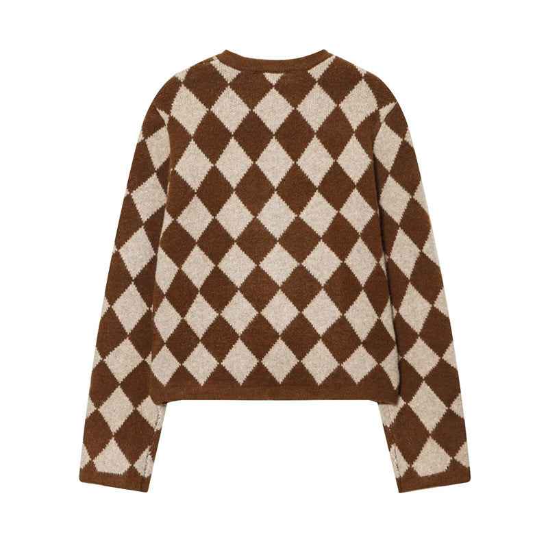 Fashion Temperament Women's Clothing Wholesale Diamond Jacquard Knitted Coat