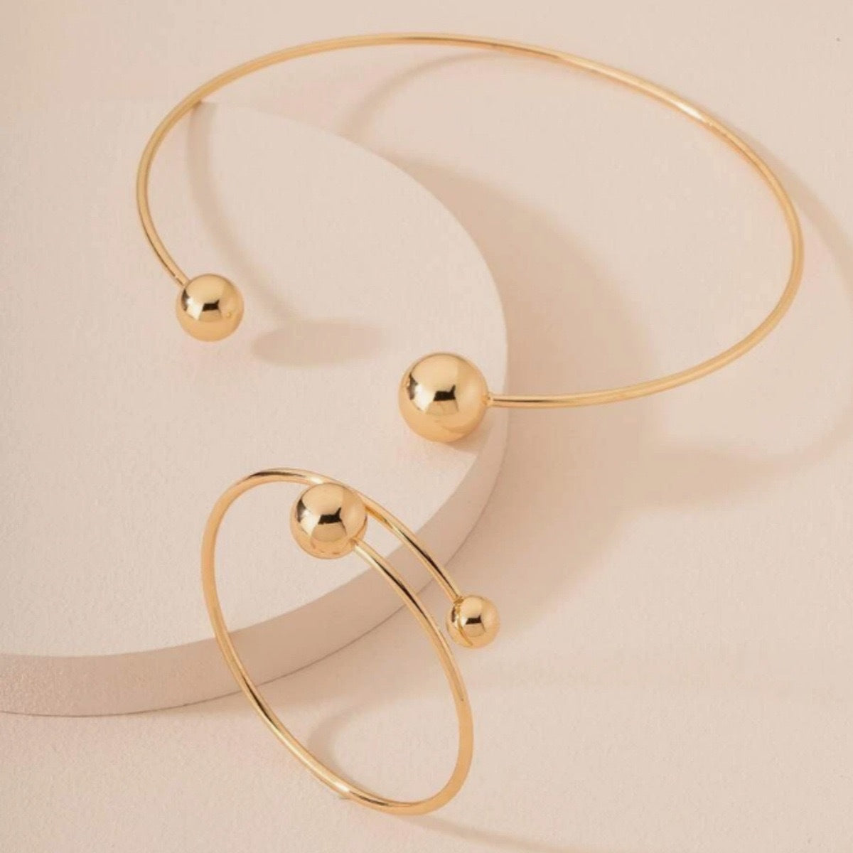 Adjustable Double Ball Alloy Bracelet Set - Elegant Fashion Jewelry