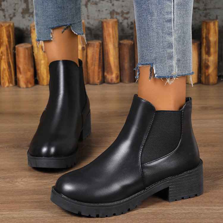 Black Chelsea Ankle Boots Women's Chunky Heel Martin Boots