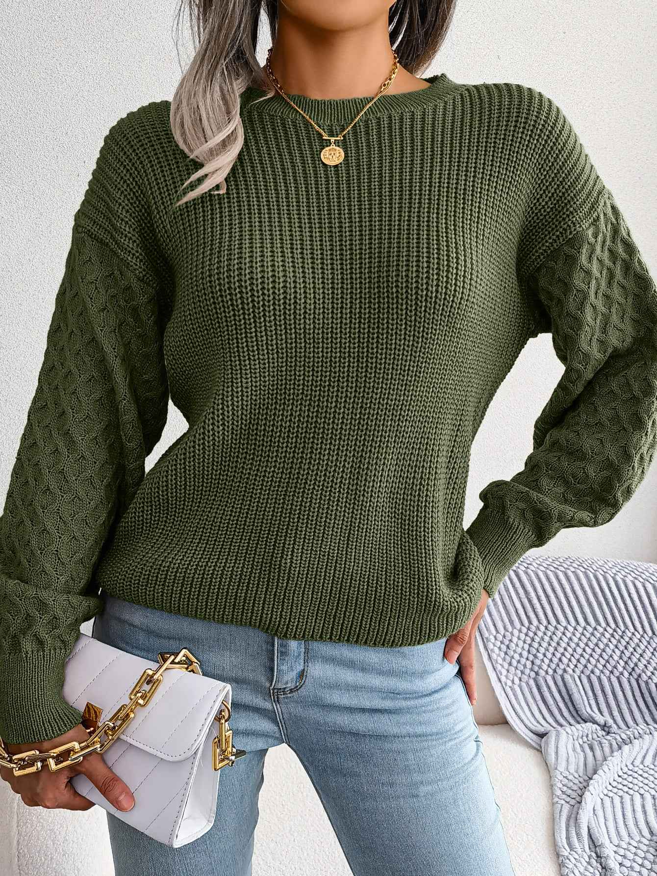 Casual Lantern Sleeve Knitted Sweater