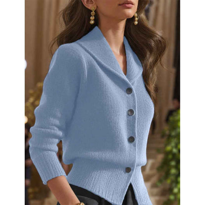 Women's Retro Lapel Solid Color Waist-tightening Knitted Sweater Coat