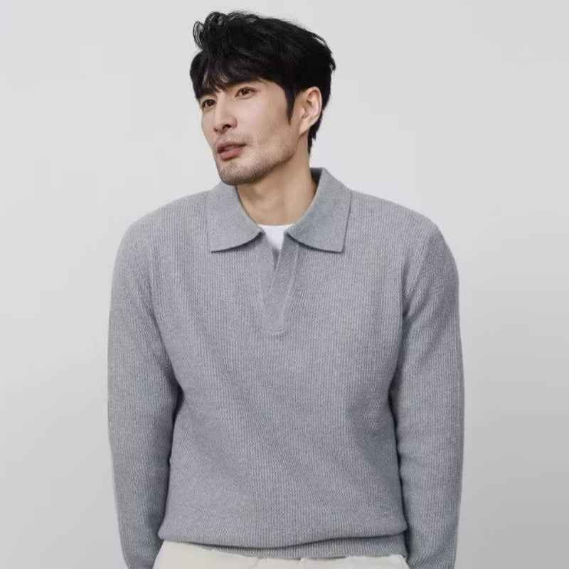 Solid Color Shirt Collar Men's Long Sleeve With Collar Outerwear Autumn Top Trendy Fake Two-piece