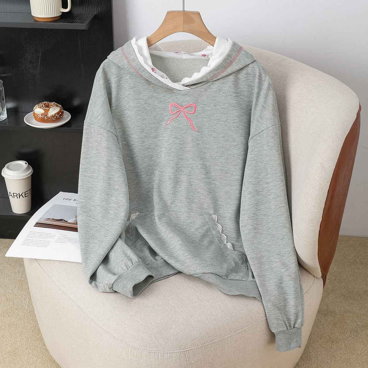 Lady's Color-block Lace Mid-length Sweatshirt