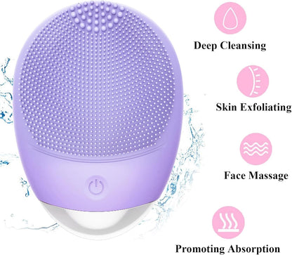 High Frequency Vibration Silicone Facial Cleansing Brush USB Rechargeable Electric Waterproof Silicone Facial Cleanser Thanksgiving Gift Christmas Gift Unisex - DropOnline.co