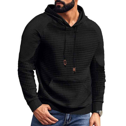 Casual Hooded Men's Checkered Pullover Sweatshirt With Large Pockets