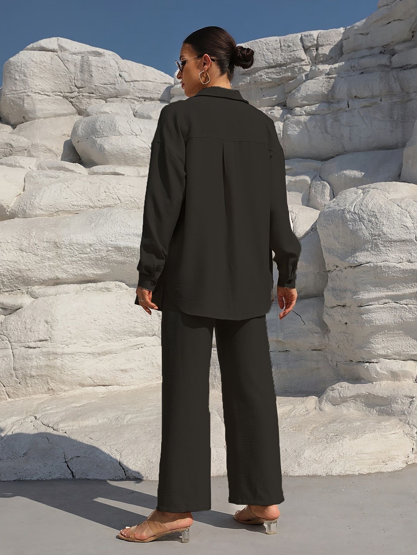Women's Long Sleeve Cardigan Two-Piece Dress Set - Elegant Layered Outfit