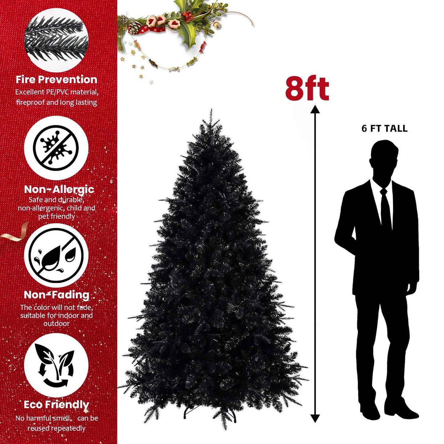 Prelit Black Christmas Tree with White Lights - PE&PVC Halloween & Xmas Tree - DropOnline.co