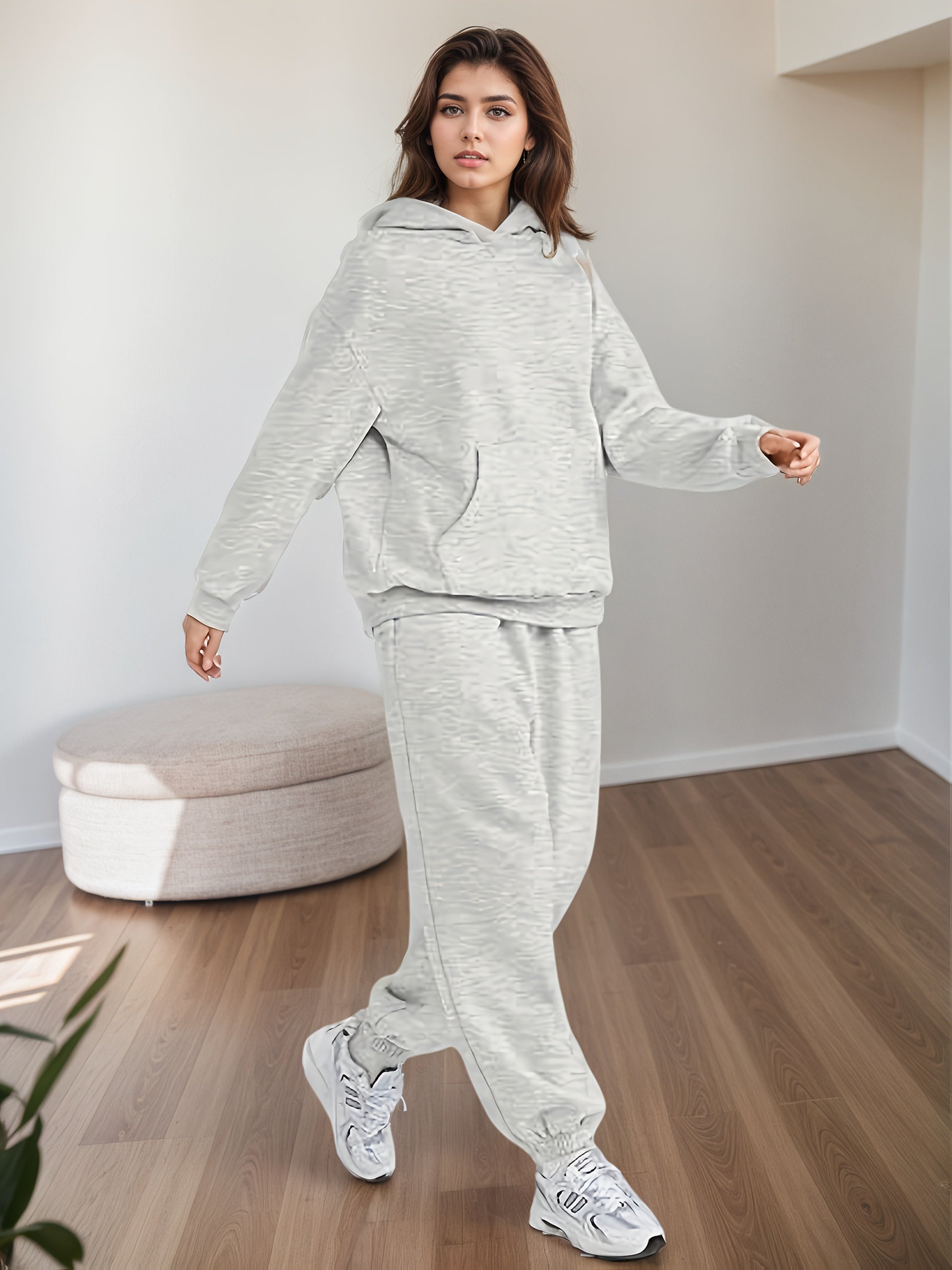 2025 Large Size New 2 Piece Outfits Lounge Hoodie Sweatsuit Sets Oversized Sweatshirt Baggy Fall Fashion Sweatpants With Pockets - DropOnline.co