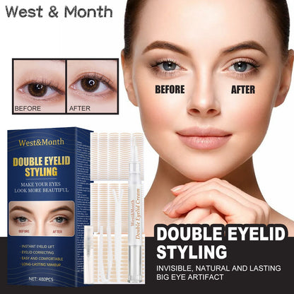West&Month Double Eyelid Tape - Invisible, No-Glue, Natural Mesh Adhesive, Activates With Water, Beautiful Eyes, Olive Shaped Lace - DropOnline.co