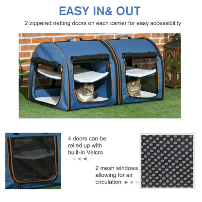 Portable Twin Compartment Show House Cat Cage 39  Soft-Sided Pet Kennel With Soft Cushions  Storage Bag Blue - DropOnline.co
