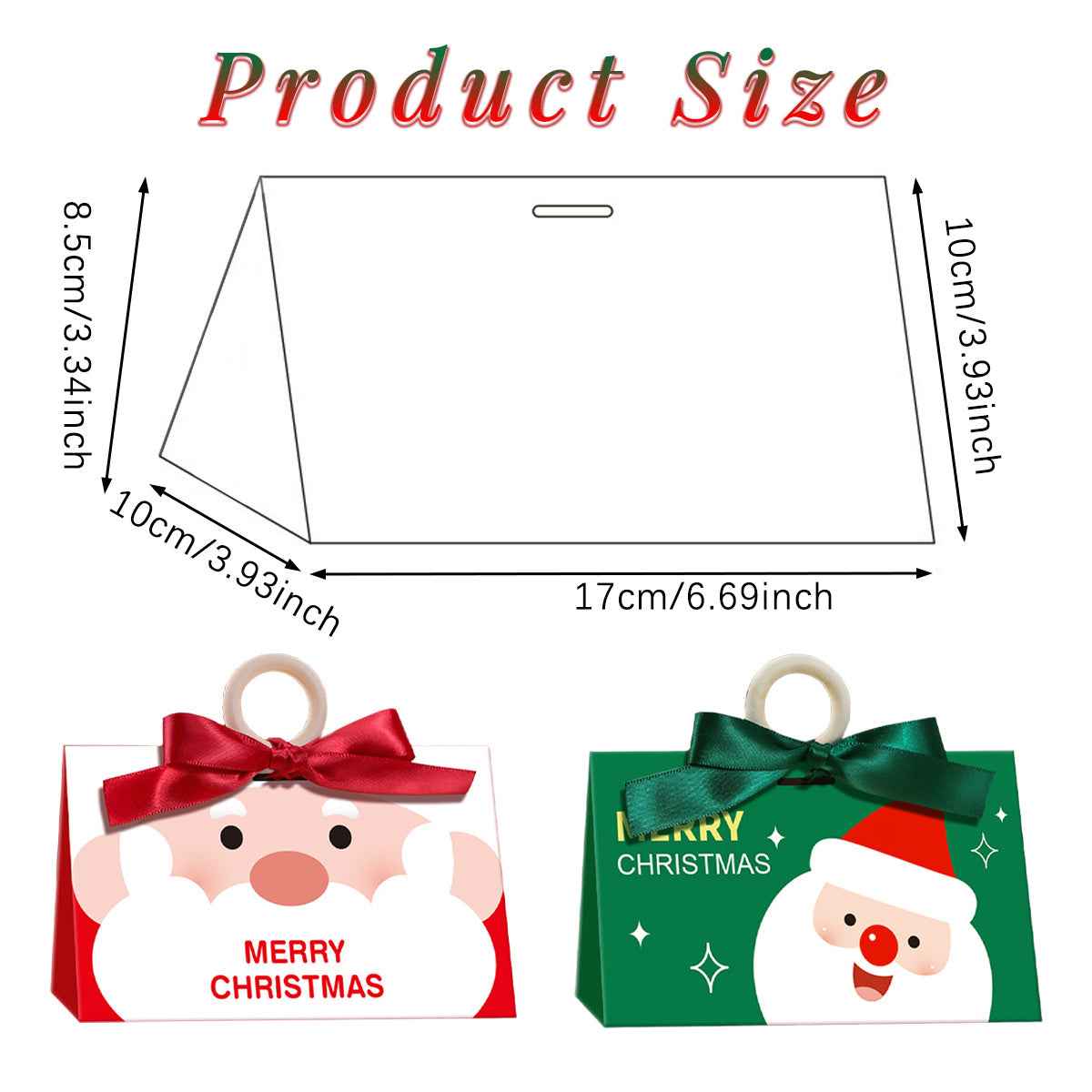 10 Pack Christmas Candy Boxes with Ribbon & Wooden Ring - Santa Pattern Treat Boxes - DropOnline.co