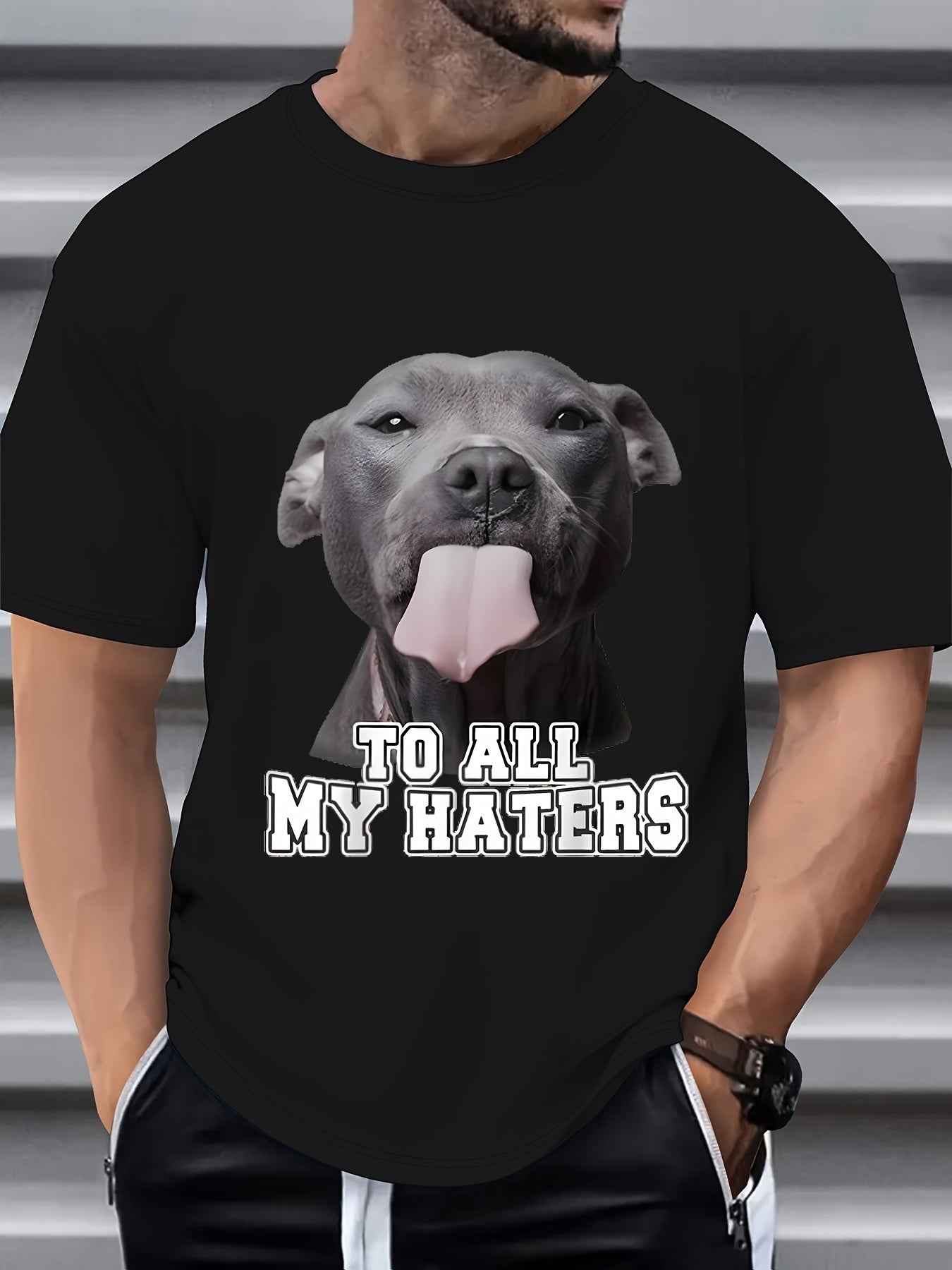 Men's Dog Print T-shirt, Casual Short Sleeved Round Neck T-shirt, Men's Outdoor T-shirt