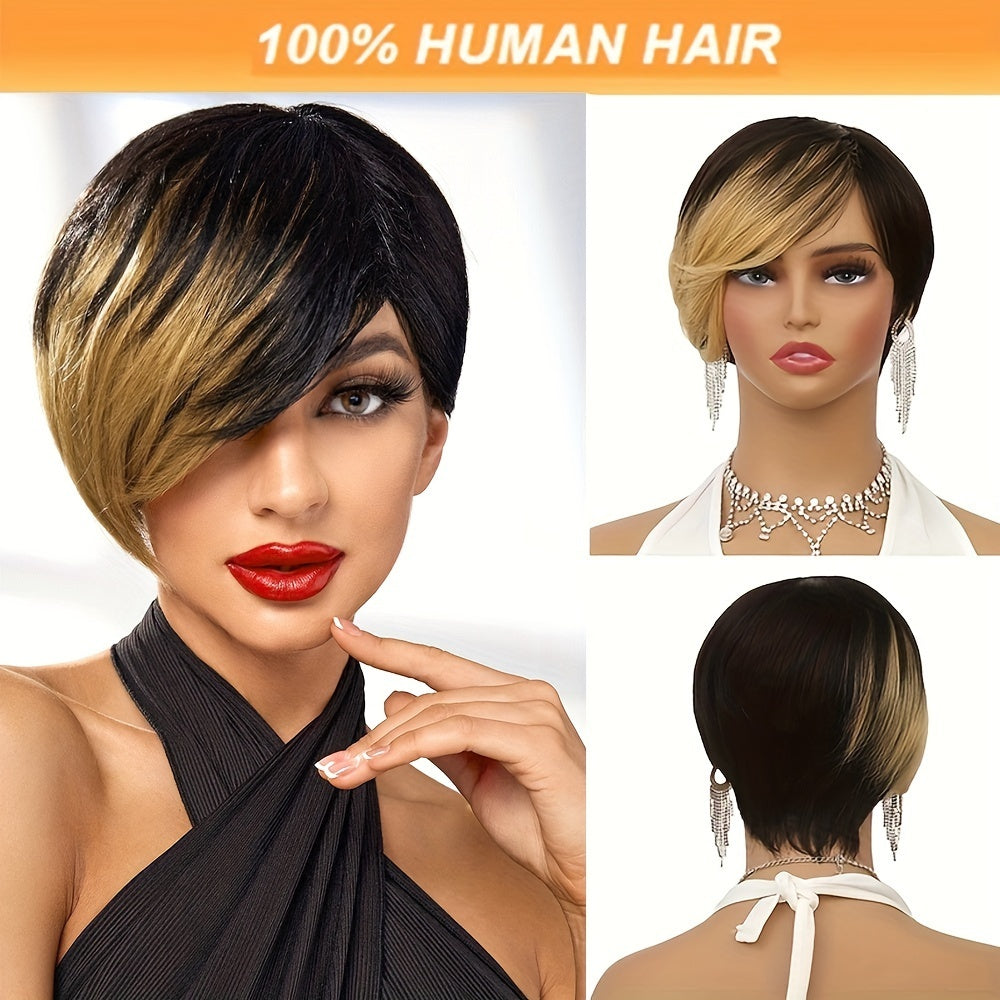 Brazil Remy Hair Non-toxic Short Wig- Straight, Lace-free Hat With Roses, 8 Inch, Suitable For The Whole Scene.
