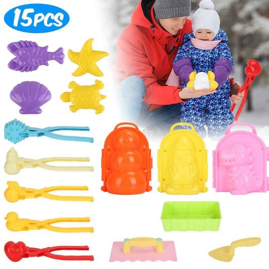 Set of 15Pcs Winter Snowball Tool Kit - Kids Snow Molds Outdoor Beach Toys - DropOnline.co