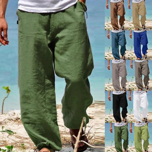Men's Summer Drawstring Beach Pants - Elastic Waist Casual Trousers