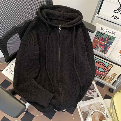 American Retro Simple Solid Color Hooded Sweater Women's Loose