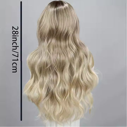 European And American Fashion T-shaped Lace Gold Gradient Wavy Curly Hair Wigs Shipped From Warehouse - DropOnline.co