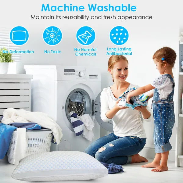 1Pc Shredded Memory Foam Pillow Adjustable Cool Pillow With Extra Filling Machine Washable Cover For Side Back Stomach Sleepers