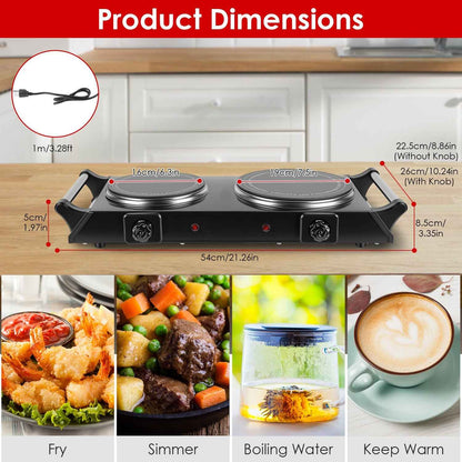 1800W Electric Double Burner Portable Heating Hot Plate Stove Countertop RV Hotplate With 5 Temperature Stepless Adjustments Portable Handles