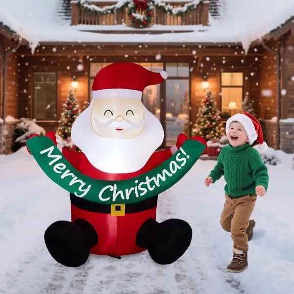 5.8FT Inflatable Santa Claus Holding Merry Christmas Banner - LED Yard Decoration - DropOnline.co