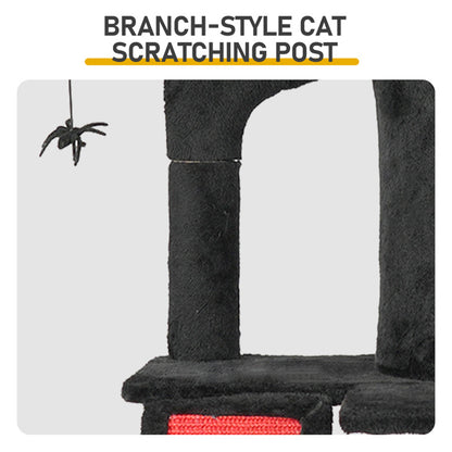 Gothic Cat Tree, Halloween Cat Tower Cat Tree With Spacious Cat Condo, Brach Shaped Scratching Post, Scratching Ladder, Spider Toy For Indoor Cats, Red & Black - DropOnline.co