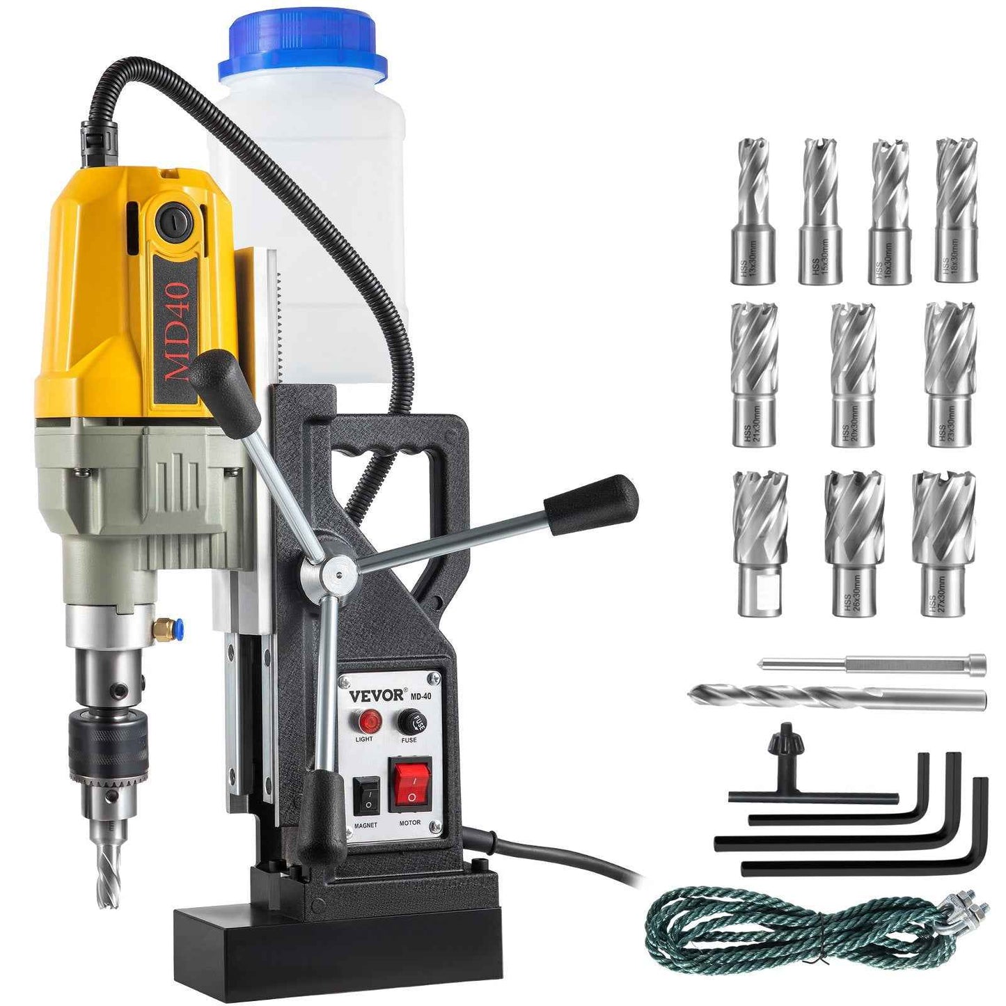 Magnetic Drill, 1100W 1.57' Boring Diameter, 2697lbf,12000N Portable Electric Mag Drill Press With 12 Drilling Bits, 580 RPM Max Speed Drilling Machine For Any Surface And Home Improvement