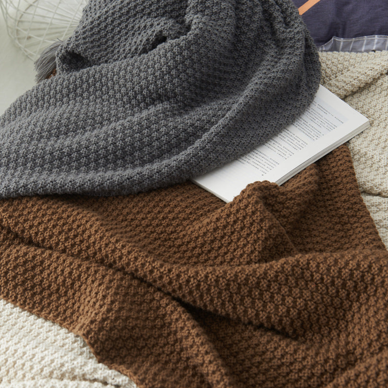 Fringed Knitted Wool Blanket - Cozy Home Throw
